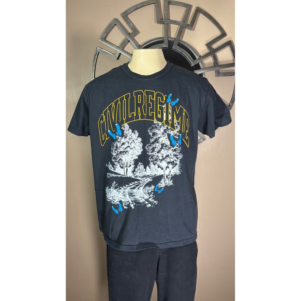 Civil Regime Mens Black Butterfly Forest Graphic T-Shirt Size Large Streetwear